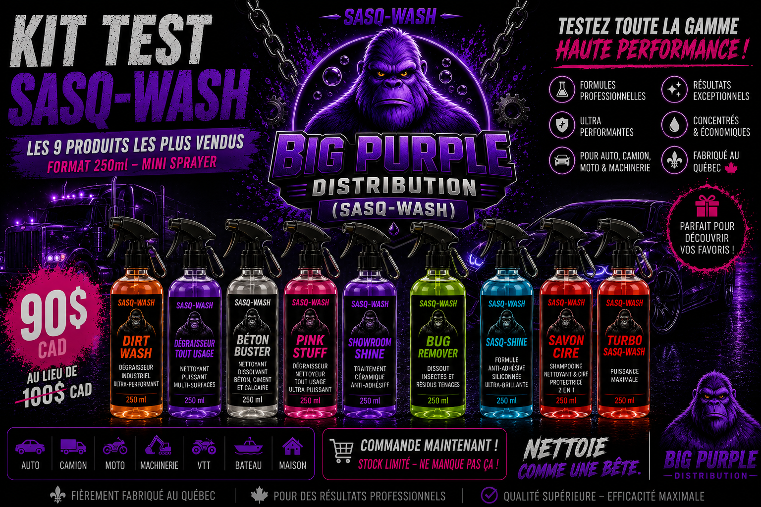KIT TEST – Les 9 Produits SASQ-WASH format 250ml